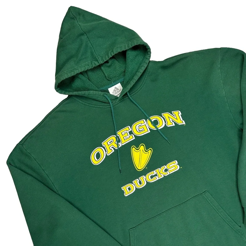 Vintage Y2K Univeristy of Oregon Ducks Adidas Hoodie Sweatshirt Men Large Green